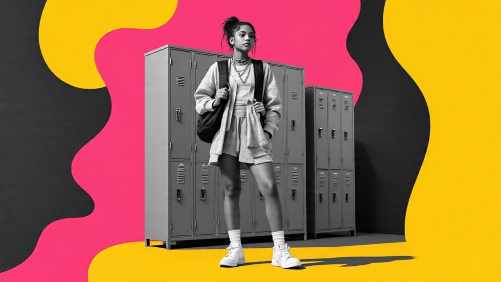 A confident teenage girl standing in front