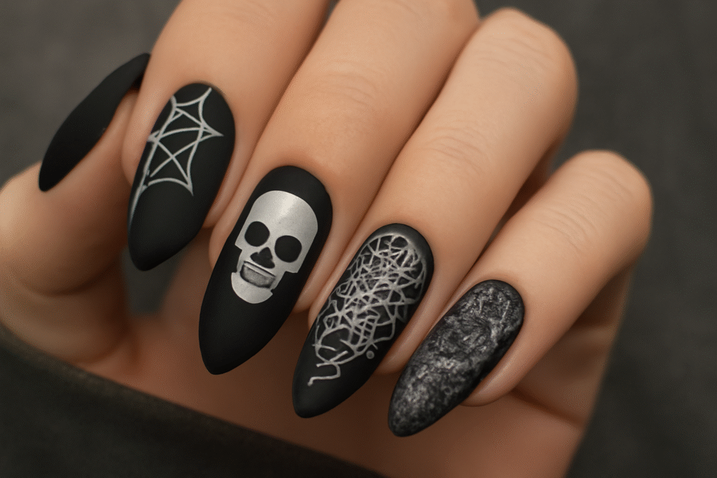 Black and White Gothic Halloween Nails